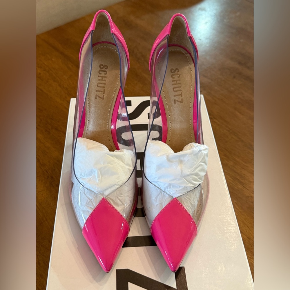 SCHUTZ Hot Pink and Clear Pointed Stiletto Pumps LIKE NEW WORN ONCE - Picture 2 of 8